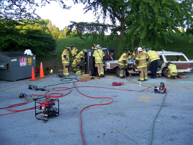 Members taking time to practice their extrication skills.