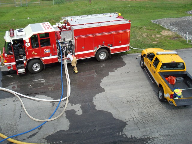 E-25-2 supplying handlines at an Engine Company Operations class at the West Chester Fire Training Center.