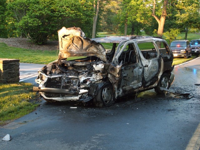 Vehicle fire resulting from an auto accident.