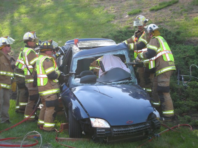 Rescue crews working to extricate an injured driver on Rt. 926