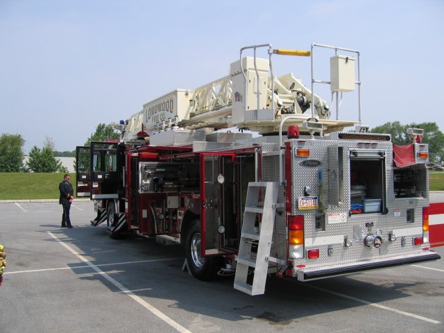 Ladder 25 being judged at the 75th anniversary parade of the Westwood Fire Co.